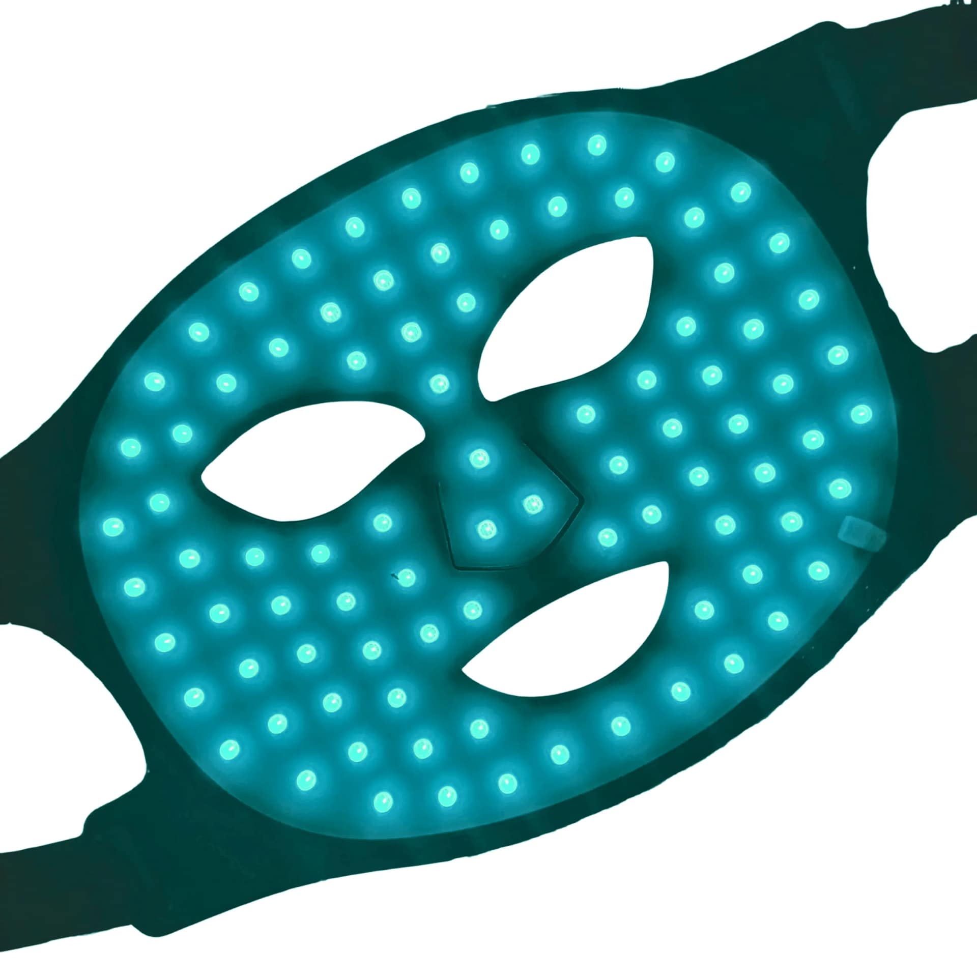 Therasage TheraGlow Face Mask in cyan light mode for calming and soothing therapy